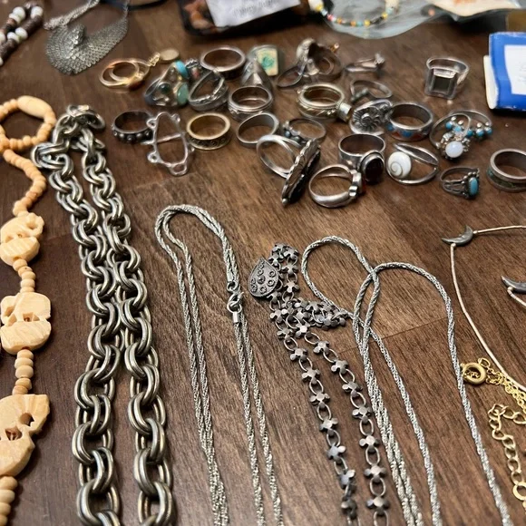 Vintage sterling silver boho turquoise shell Hawaii hippie jewelry bundle - Picture 6 of 11